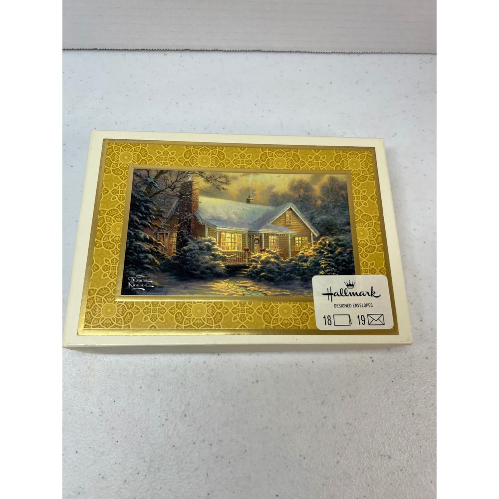 Hallmark Thomas Kinkade Christmas Cottage Boxed Cards 18 Count Gold Foil PX2239